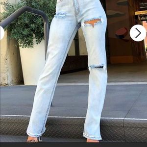 Cute light colored split hem jeans